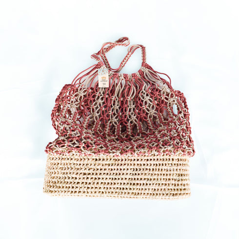 Raffia Beach Bag | Crocheted Kittan Handle Shoulder Tote for Women